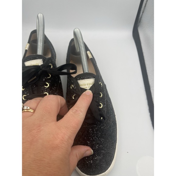 Keds Kate Spade Sneakers Size 6 Sparkle Glitter Lace Up Shoes Black Women's - Picture 6 of 8